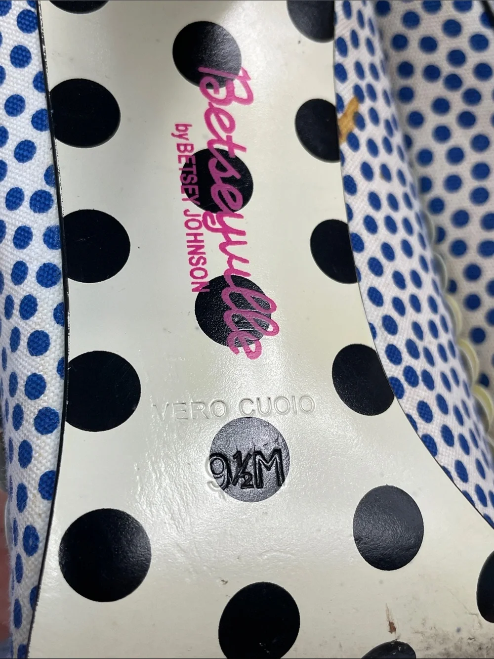 Betseyville Betsey Johnson Valyn Blue White Polka Dot Pumps Retro Bow Sz 9.5